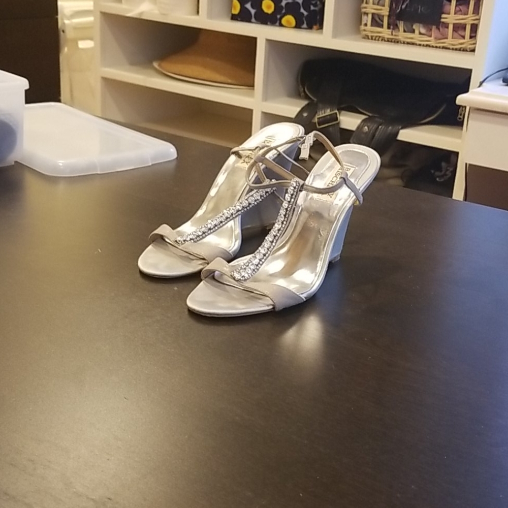 Badgley Mischka wedge heels with crystal strap 7.5